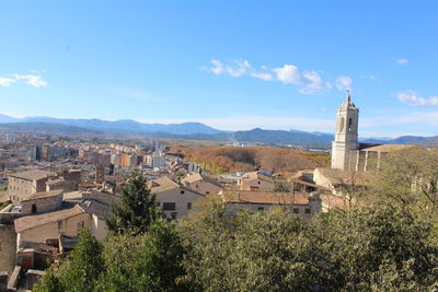 Panoramic view of residential district against sky