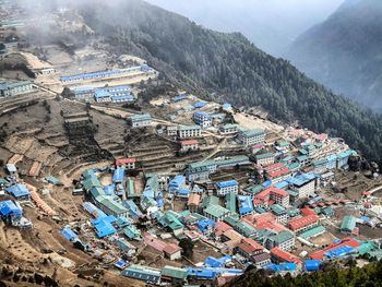 High angle view of buildings in city