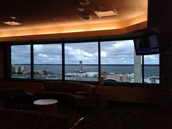 View of sea seen through window