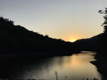 Scenic view of lake against sky during sunset