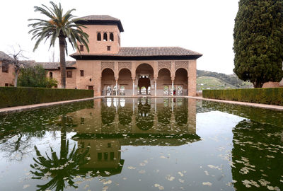 Reflection of building in lake