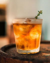 Close-up of beer in glass on table