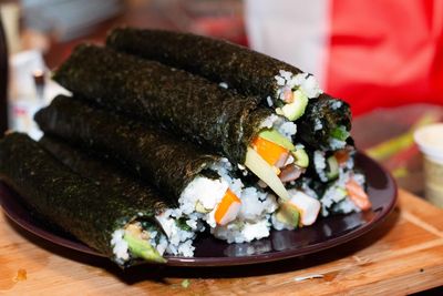 Close-up of food served in plate