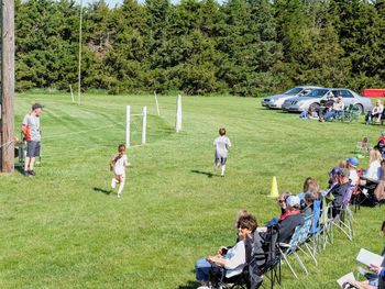 Group of people playing soccer