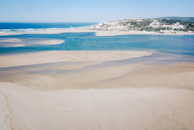 Scenic view of beach against clear sky