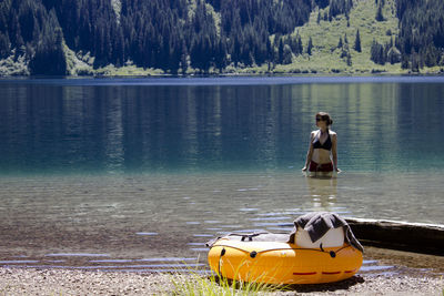 Scenic view of boat in lake