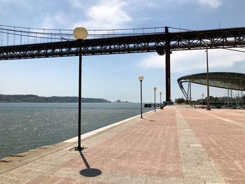 View of suspension bridge over river