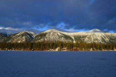 Scenic view of landscape against sky during winter