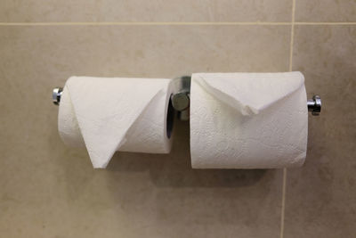 High angle view of paper in bathroom