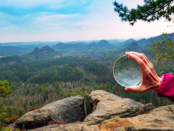 Crystal glass sphere morning shot at the famous grosser zschand valley, saxon switzerland park 