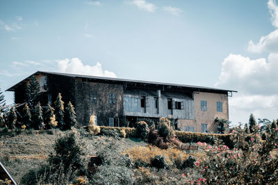 Low angle view of old building against sky