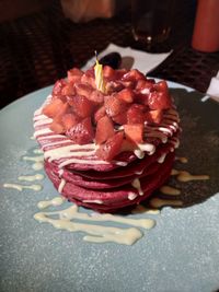 High angle view of cake on table