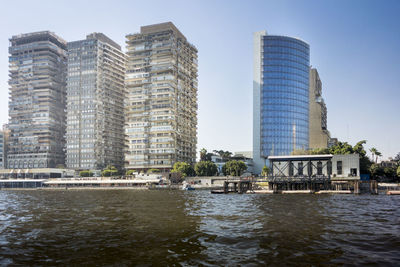 Tower blocks on the banks of the river nile in the city of cairo, egypt, taken from the river nile