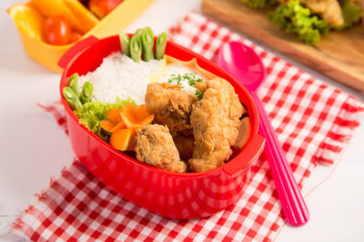 High angle view of food on table