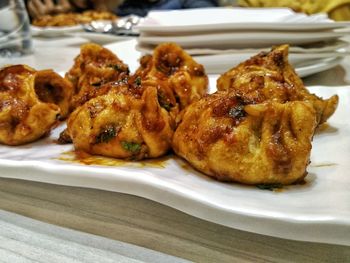 Close-up of served food in plate