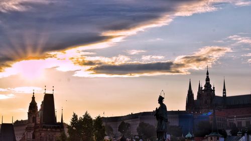 Panoramic view of buildings against sky during sunset