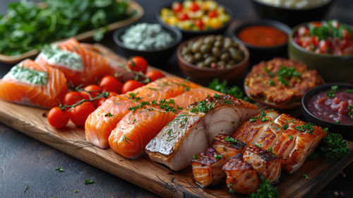 High angle view of food on table