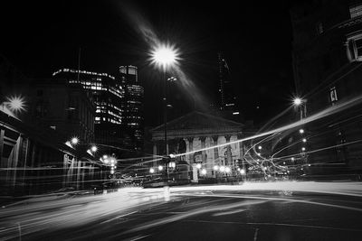 Light trails on street at night