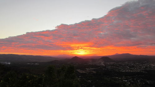 Scenic view of mountains at sunset