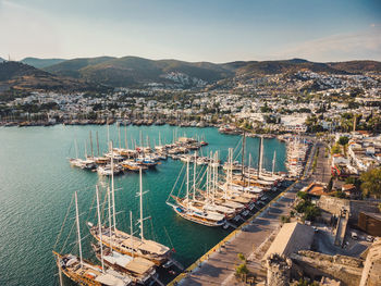 Bodrum cruise port southwestern aegean sea harbor. a stunning view of sailing yachts in port. yachts