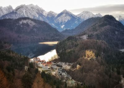 Scenic view of mountains against sky during winter