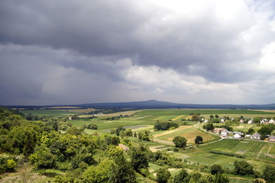 Scenic view of field against cloudy sky