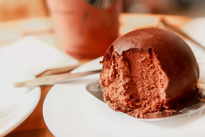 Close-up of dessert in plate on table