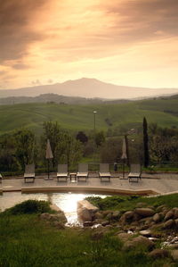 Scenic view of landscape against sky during sunset