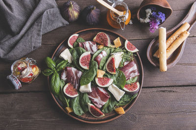 High angle view of food on table