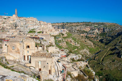 Aerial view of old town against clear blue sky