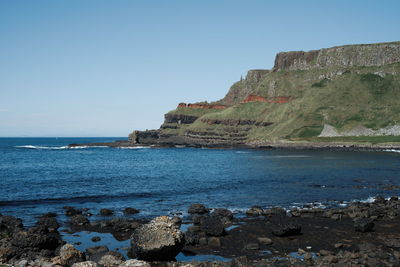 Scenic view of sea against clear blue sky