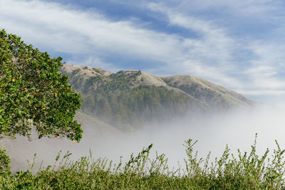 Scenic view of waterfall against sky