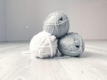 Close-up of wool on table