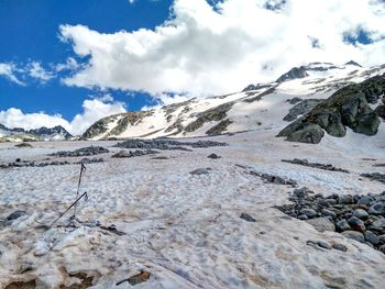 Scenic view of mountains against sky during winter