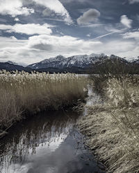 Scenic view of river against sky during winter