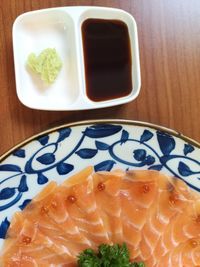 High angle view of sushi served on table