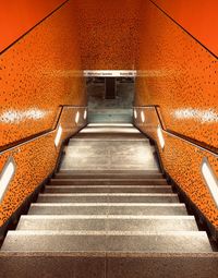 High angle view of steps in subway