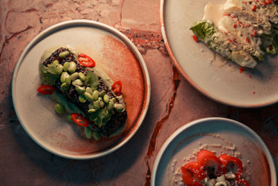 High angle view of food in bowl on table