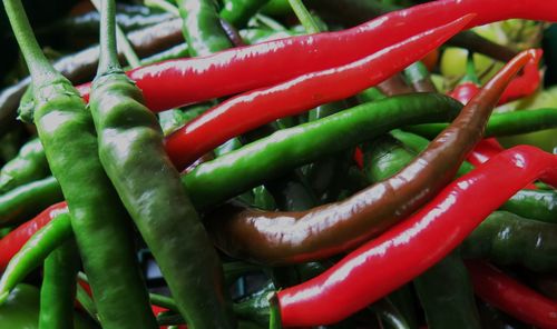 Full frame shot of red and green peppers