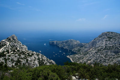 Scenic view of rocky coastline in marseille