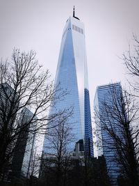 Low angle view of modern buildings against clear sky