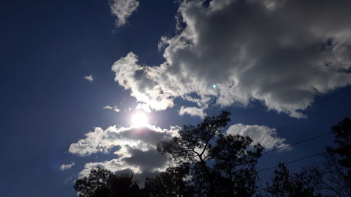 Low angle view of silhouette trees against blue sky