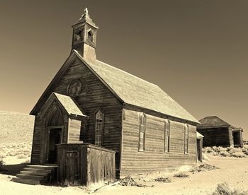 Low angle view of built structures against clear sky