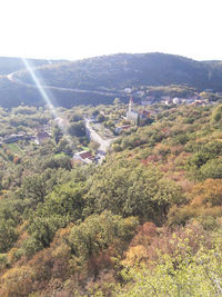 Aerial view of agricultural field against sky