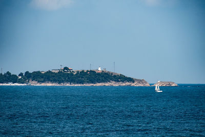 Scenic view of sea against clear sky