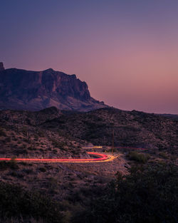 Scenic view of mountains against sky during sunset