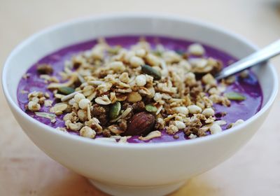 Close-up of granola served in bowl on table