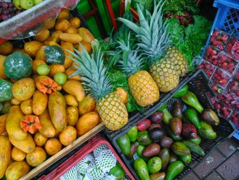 High angle view of fruits in market