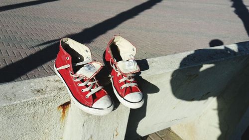 High angle view of shoes on floor