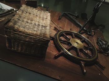 High angle view of old vintage car on table